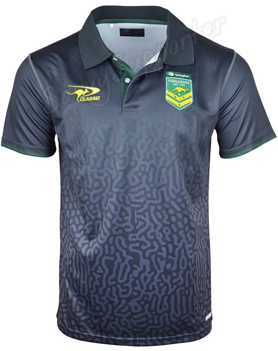 Australian Kangaroos 2024 NRL Mens Grey Media Polo Shirt - Image 2