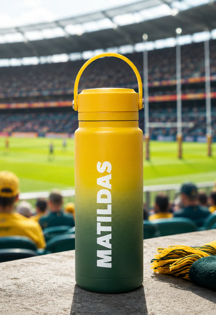 Australian Matildas 2026 Football Green Gold 750ml Insulated Stainless Steel Drink Bottle