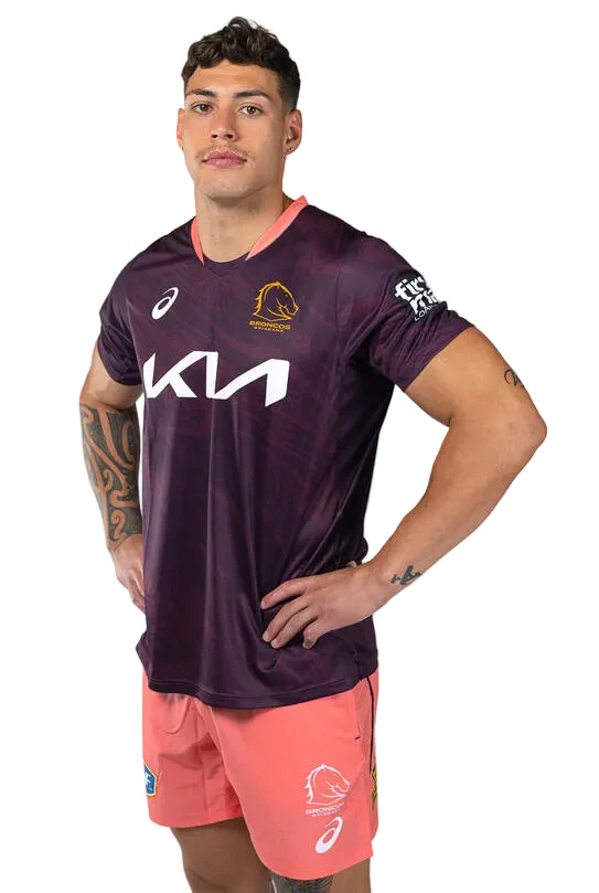 Brisbane Broncos NRL Mens Maroon Training Shirt - Image 2