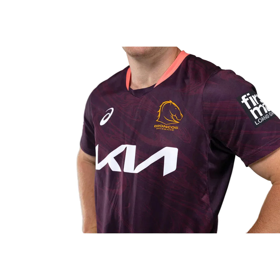 Brisbane Broncos NRL Mens Maroon Training Shirt - Image 3