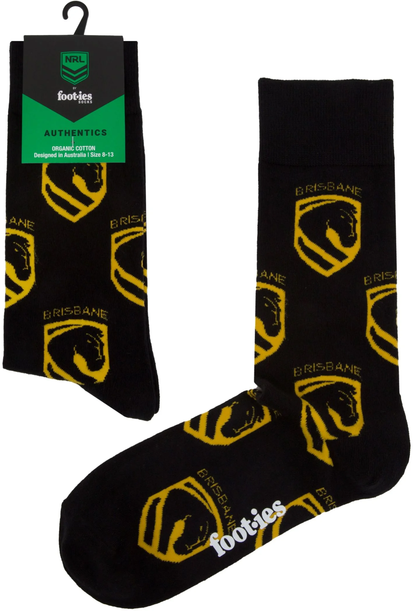 Brisbane Broncos 2026 NRL Mens 8-13 Black Cotton Crew Sock - Image 2