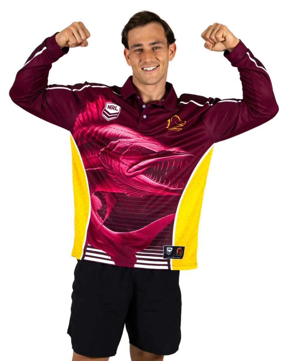 Brisbane Broncos NRL Mens Barracuda Fishing Shirt - Image 2