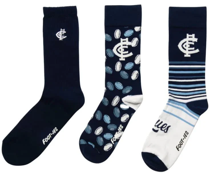 Carlton Blues AFL Adults 3 Pack Socks Gift Box - Image 2