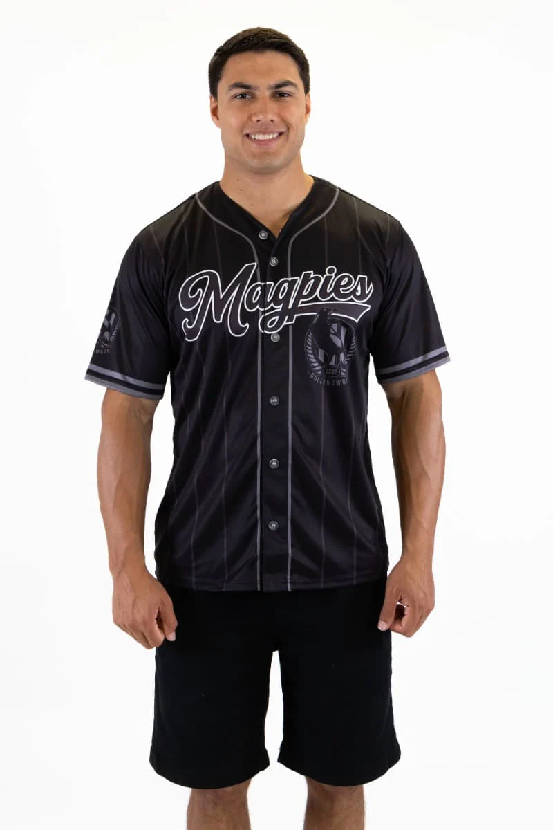 Collingwood Magpies AFL Mens Blackout Baseball Shirt