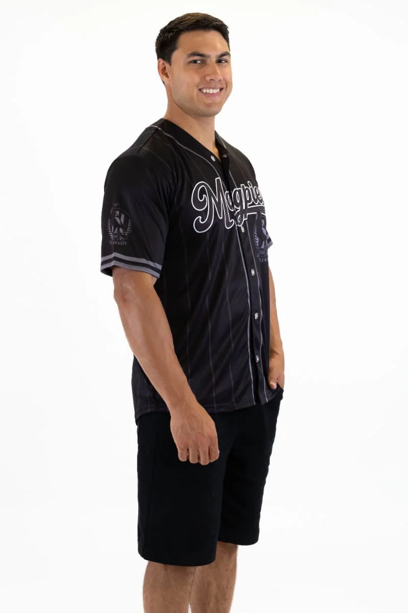 Collingwood Magpies AFL Mens Blackout Baseball Shirt - Image 3