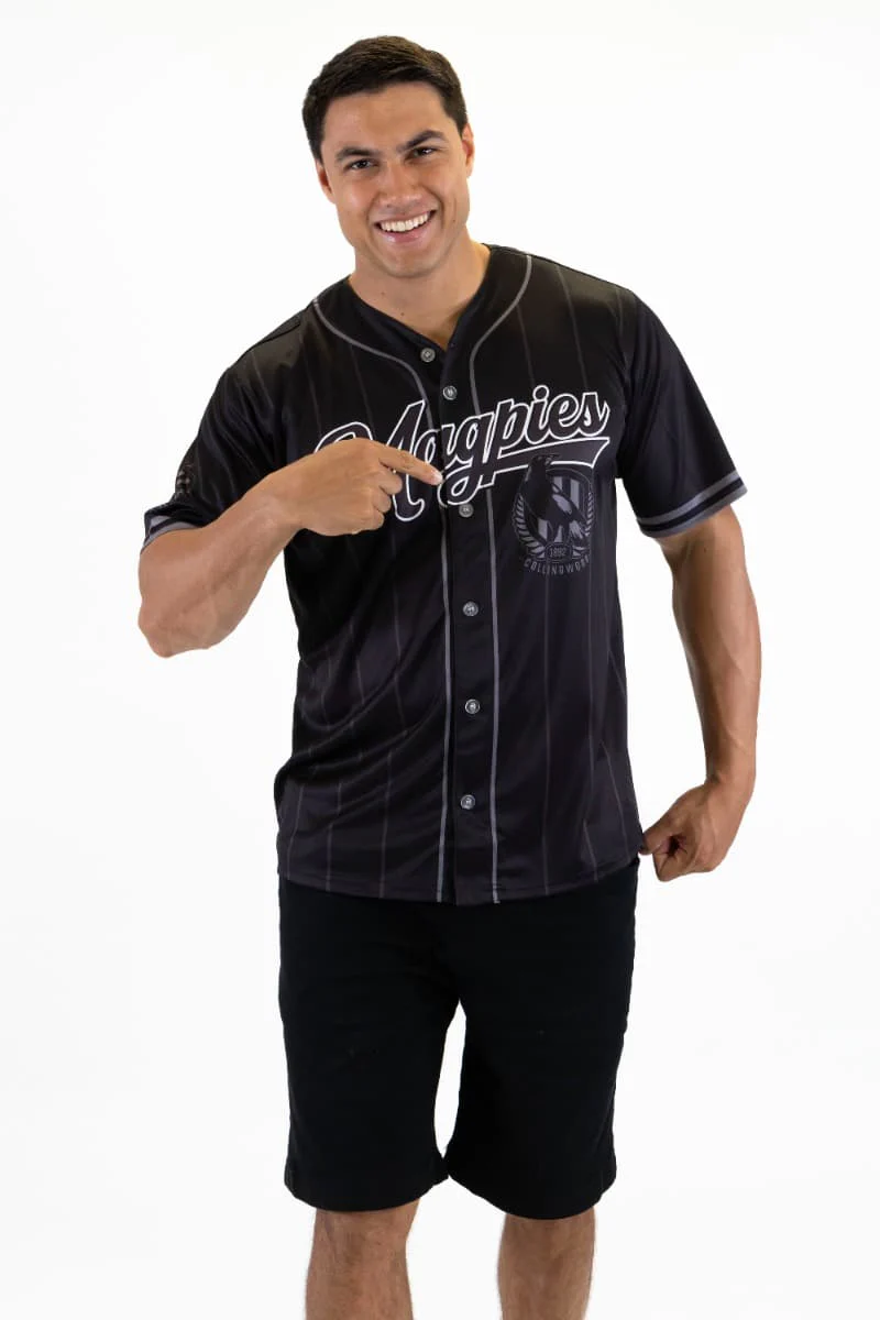 Collingwood Magpies AFL Mens Blackout Baseball Shirt - Image 5