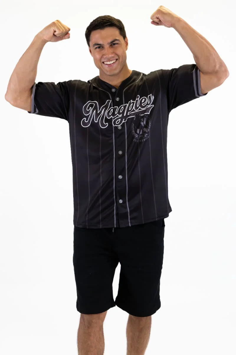 Collingwood Magpies AFL Mens Blackout Baseball Shirt - Image 6