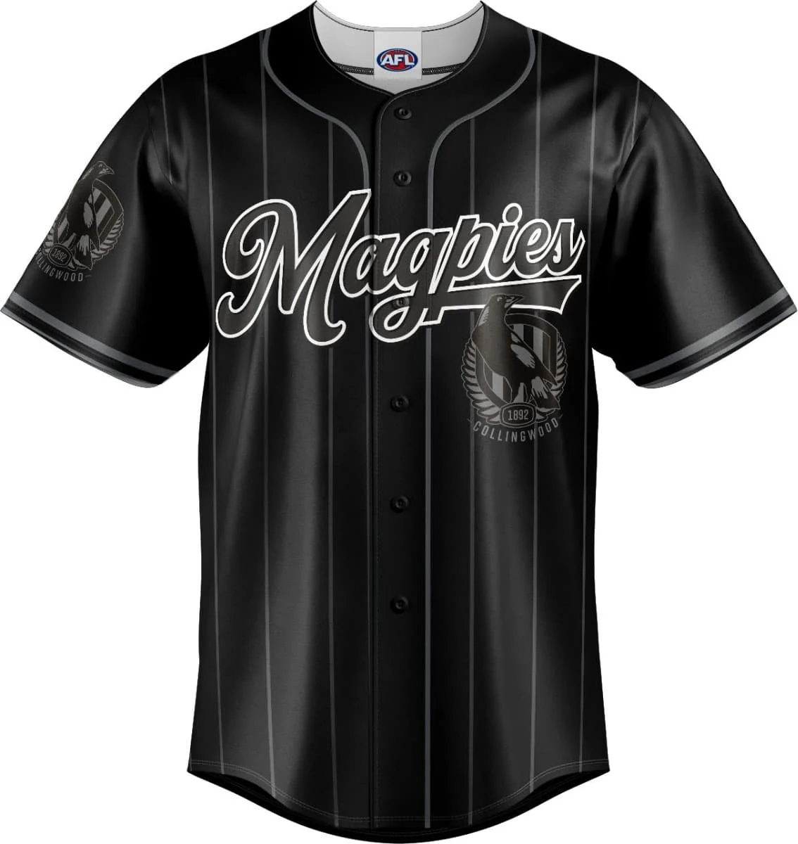 Collingwood Magpies AFL Mens Blackout Baseball Shirt - Image 7