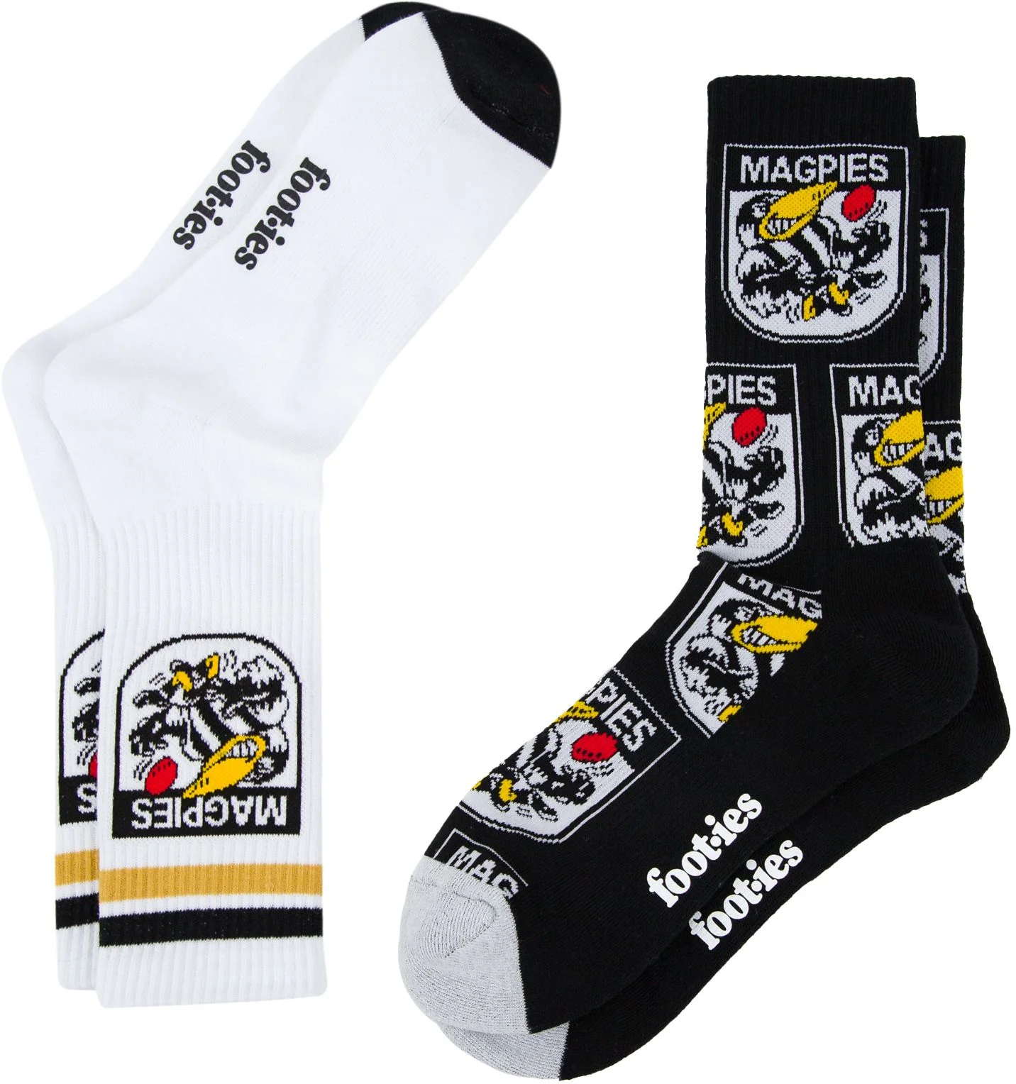 Collingwood Magpies 2026 AFL Mens 8-13 Retro Sneaker Sock 2 Pack