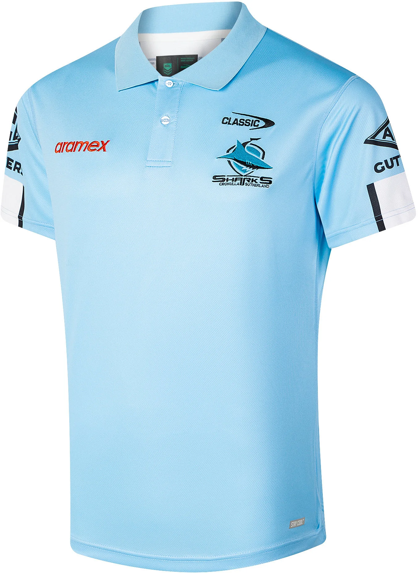 Cronulla Sharks 2026 NRL Mens Sky Blue Players Polo Shirt - Image 2