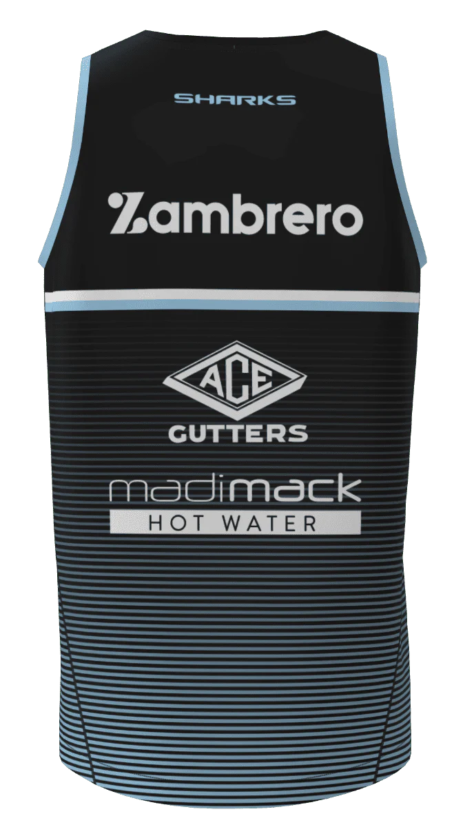 Cronulla Sharks NRL Mens Black Training Singlet - Image 2