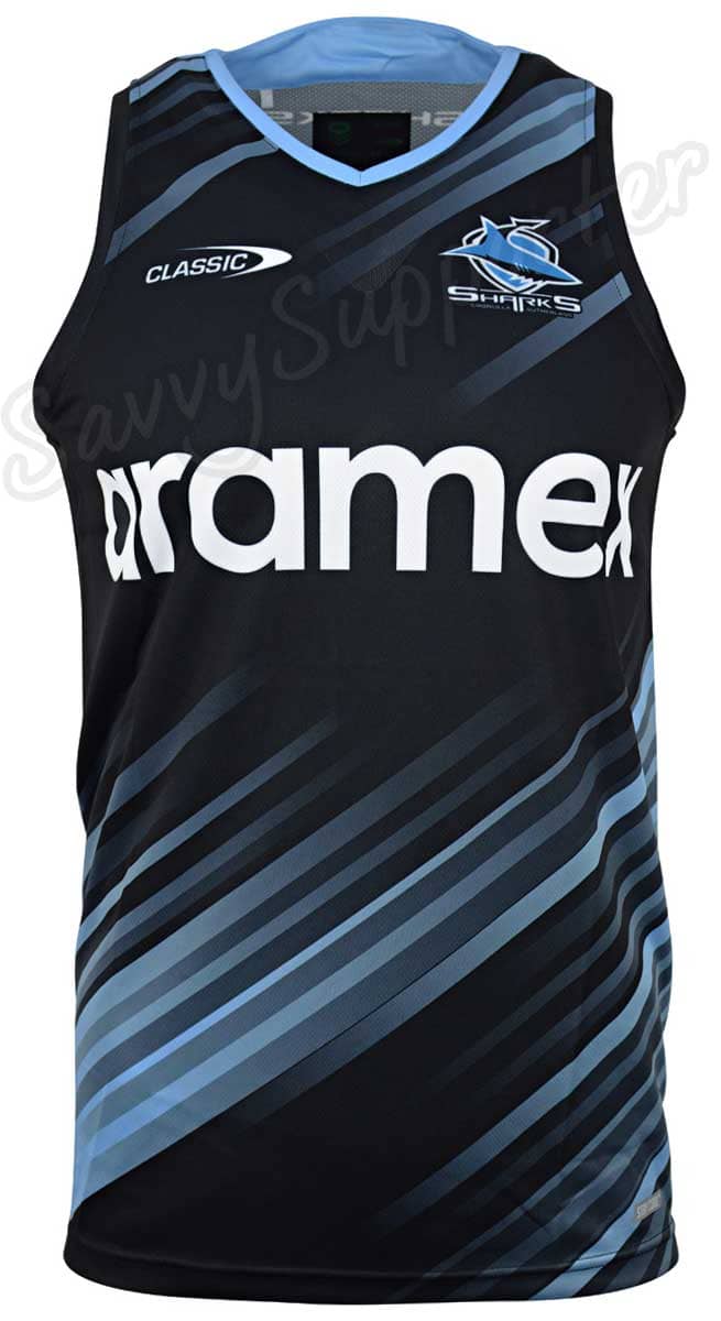 Cronulla Sharks NRL Mens Black Training Singlet - Image 2