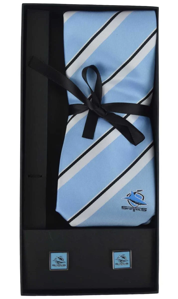 Cronulla Sharks NRL Cuff Links and Tie Gift Set - Image 2