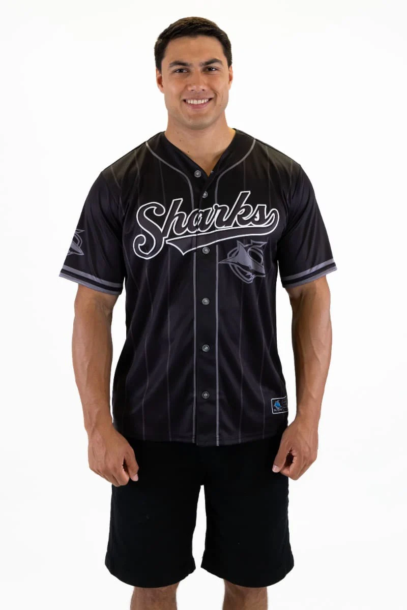 Cronulla Sharks NRL Mens Blackout Baseball Shirt - Image 2
