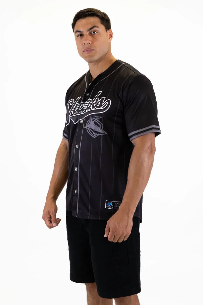 Cronulla Sharks NRL Mens Blackout Baseball Shirt - Image 3
