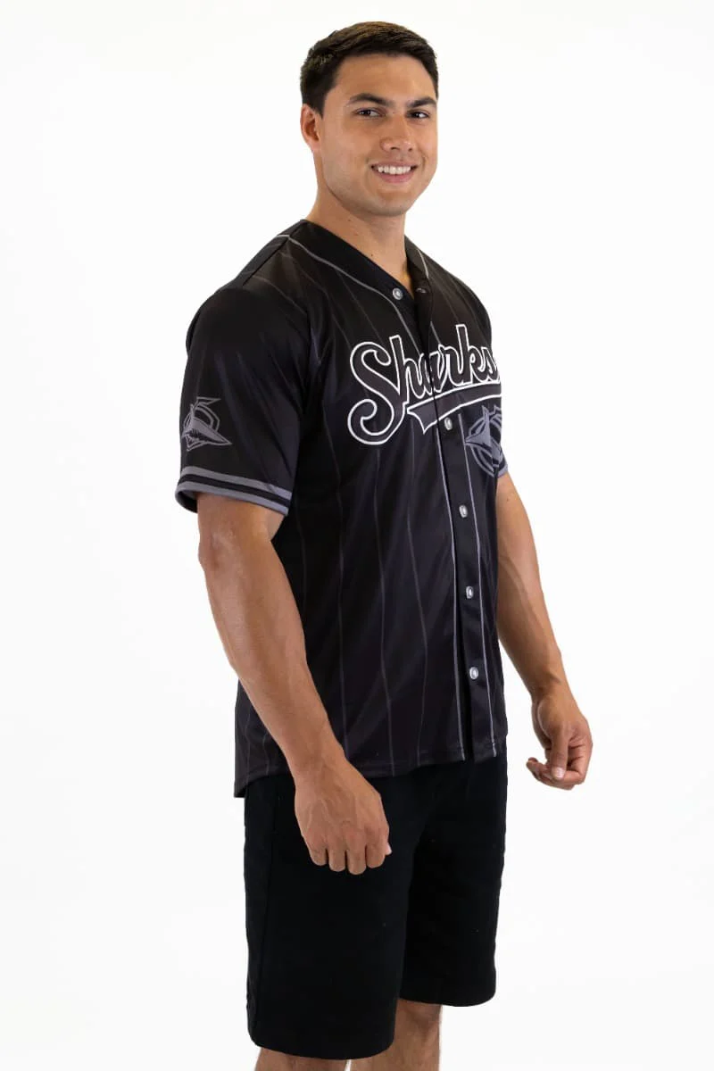 Cronulla Sharks NRL Mens Blackout Baseball Shirt - Image 4
