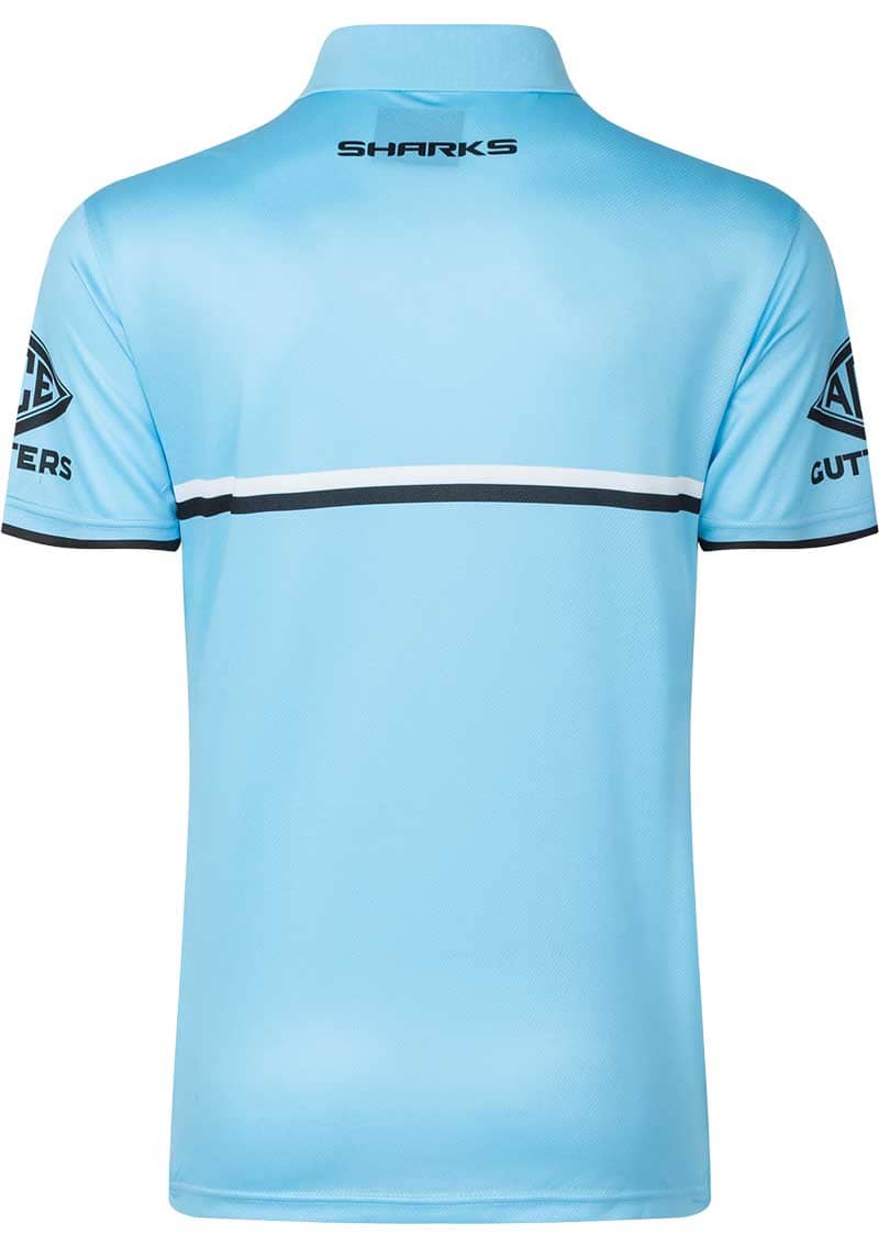 Cronulla Sharks NRL Mens Sky Players Polo Shirt - Image 2