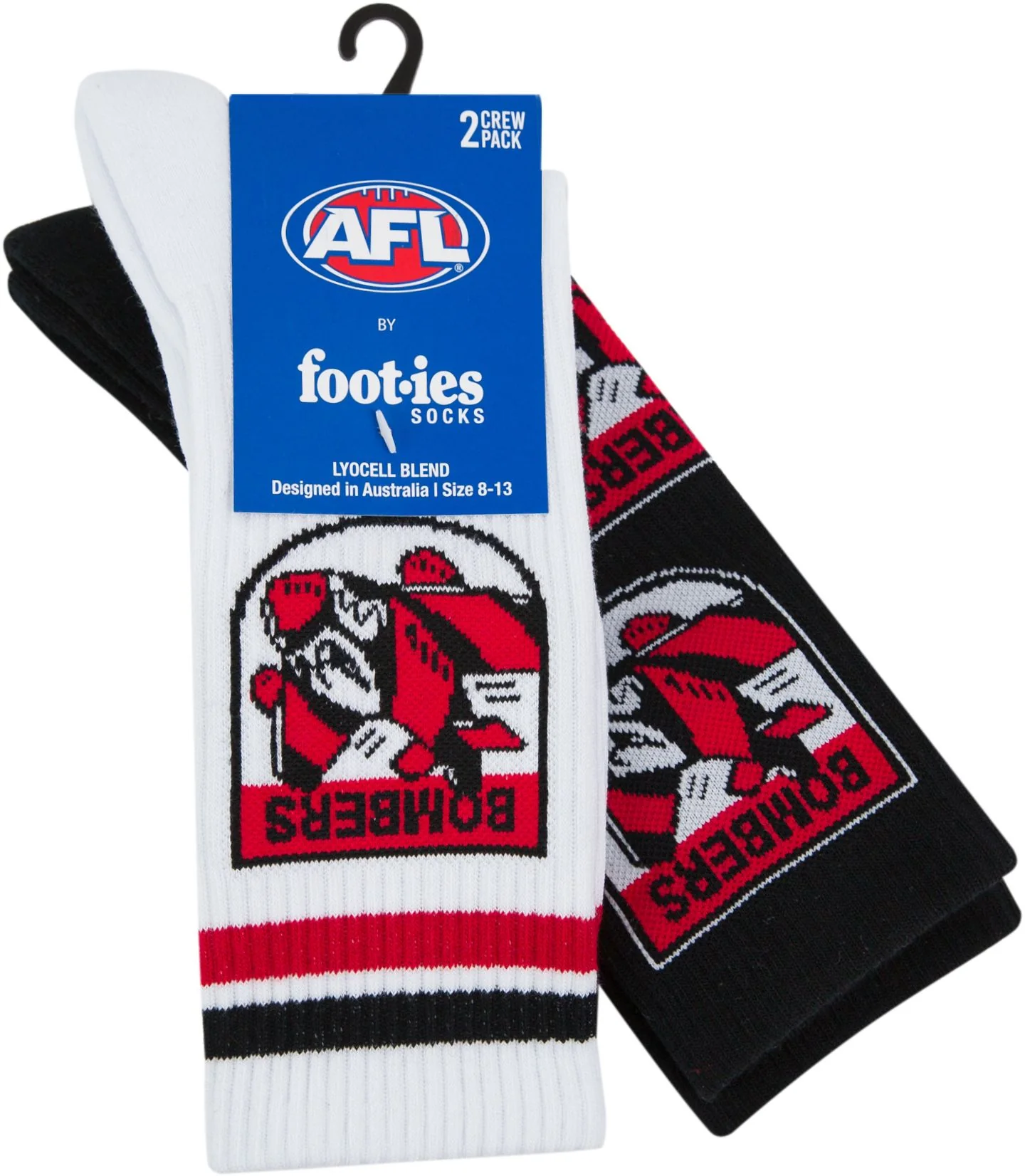 Essendon Bombers 2026 AFL Mens 8-13 Retro Sneaker Sock 2 Pack - Image 2