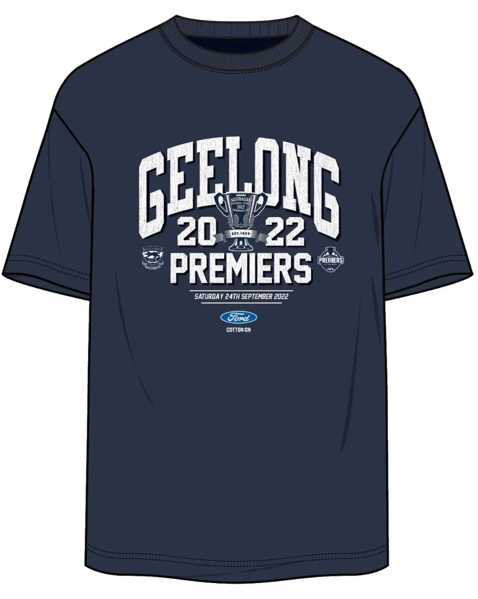 Geelong Cats 2022 AFL Mens Navy Premiers Tee