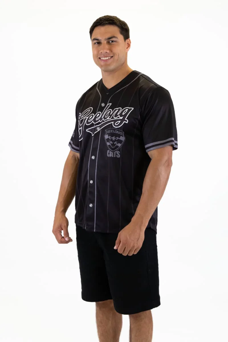 Geelong Cats AFL Mens Blackout Baseball Shirt - Image 2