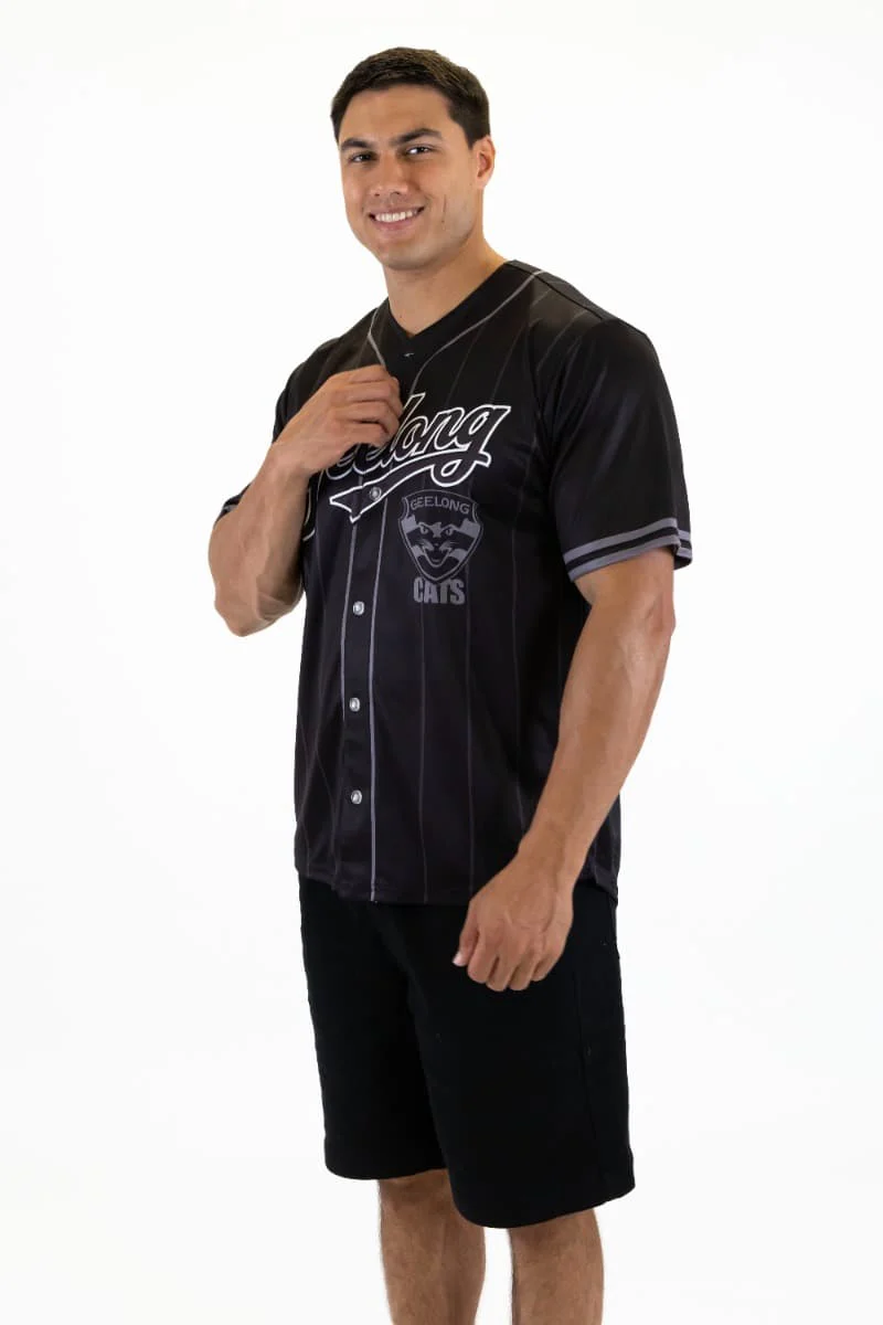 Geelong Cats AFL Mens Blackout Baseball Shirt - Image 3