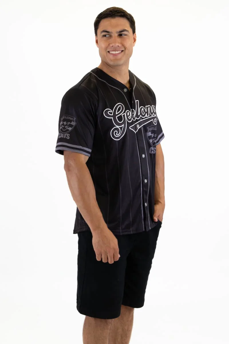 Geelong Cats AFL Mens Blackout Baseball Shirt - Image 4