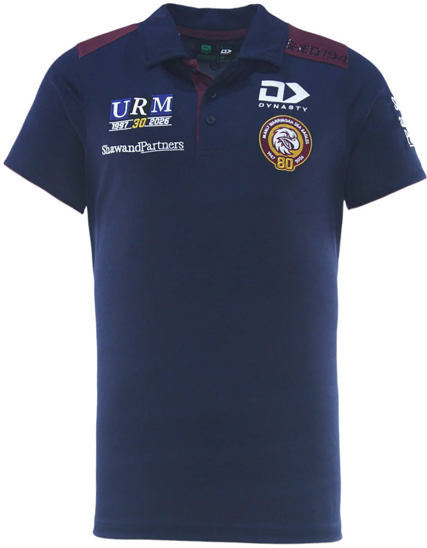 Manly Sea Eagles 2026 NRL Mens Navy Media Polo Shirt