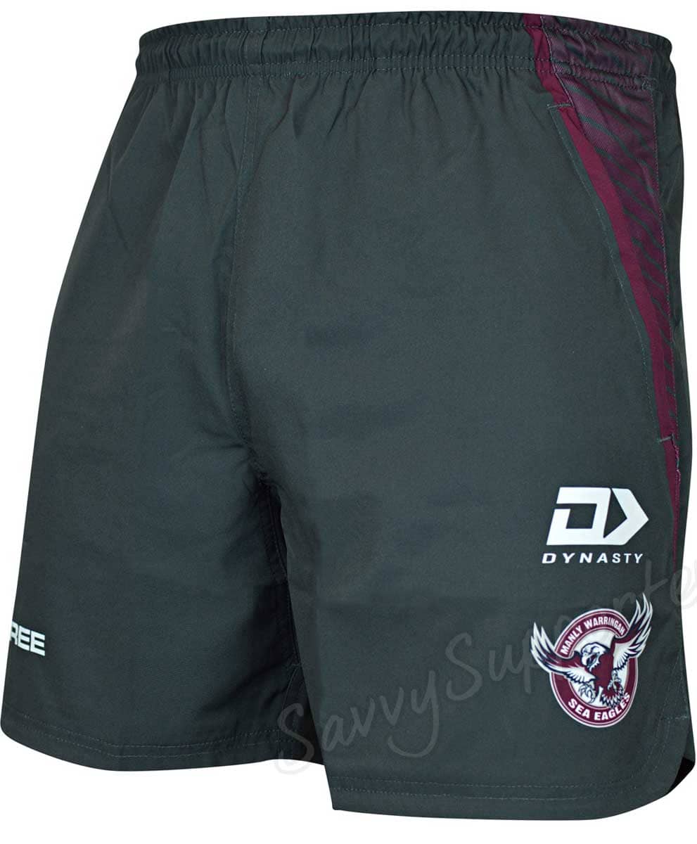 Manly Sea Eagles NRL Mens Charcoal Zip Gym Shorts