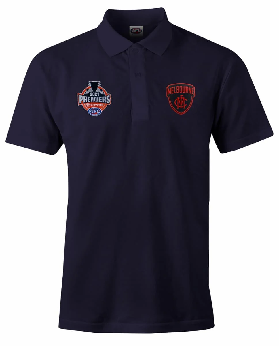 Melbourne Demons AFL Mens Navy Premiers Polo Shirt