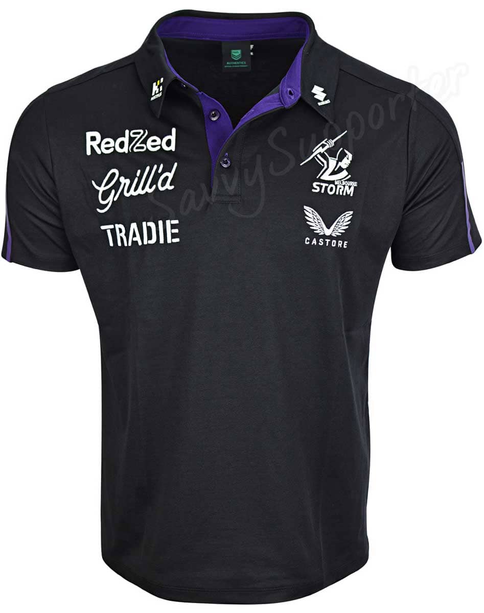 Melbourne Storm NRL Mens Players Black Media Polo Shirt - Image 3