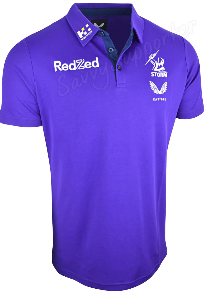 Melbourne Storm NRL Mens Purple Coaches Polo Shirt - Image 3