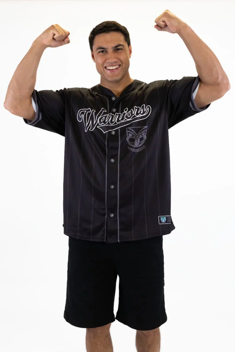 New Zealand Warriors NRL Mens Blackout Baseball Shirt - Image 4