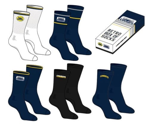 North Queensland Cowboys NRL Retro 5 Pack Box Socks - Image 3