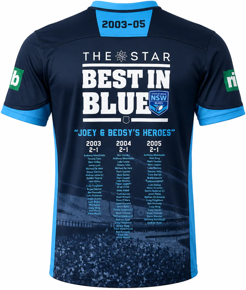 NSW Blues State of Origin "Joey & Bedsy's Heroes" Jersey - size medium - Image 2