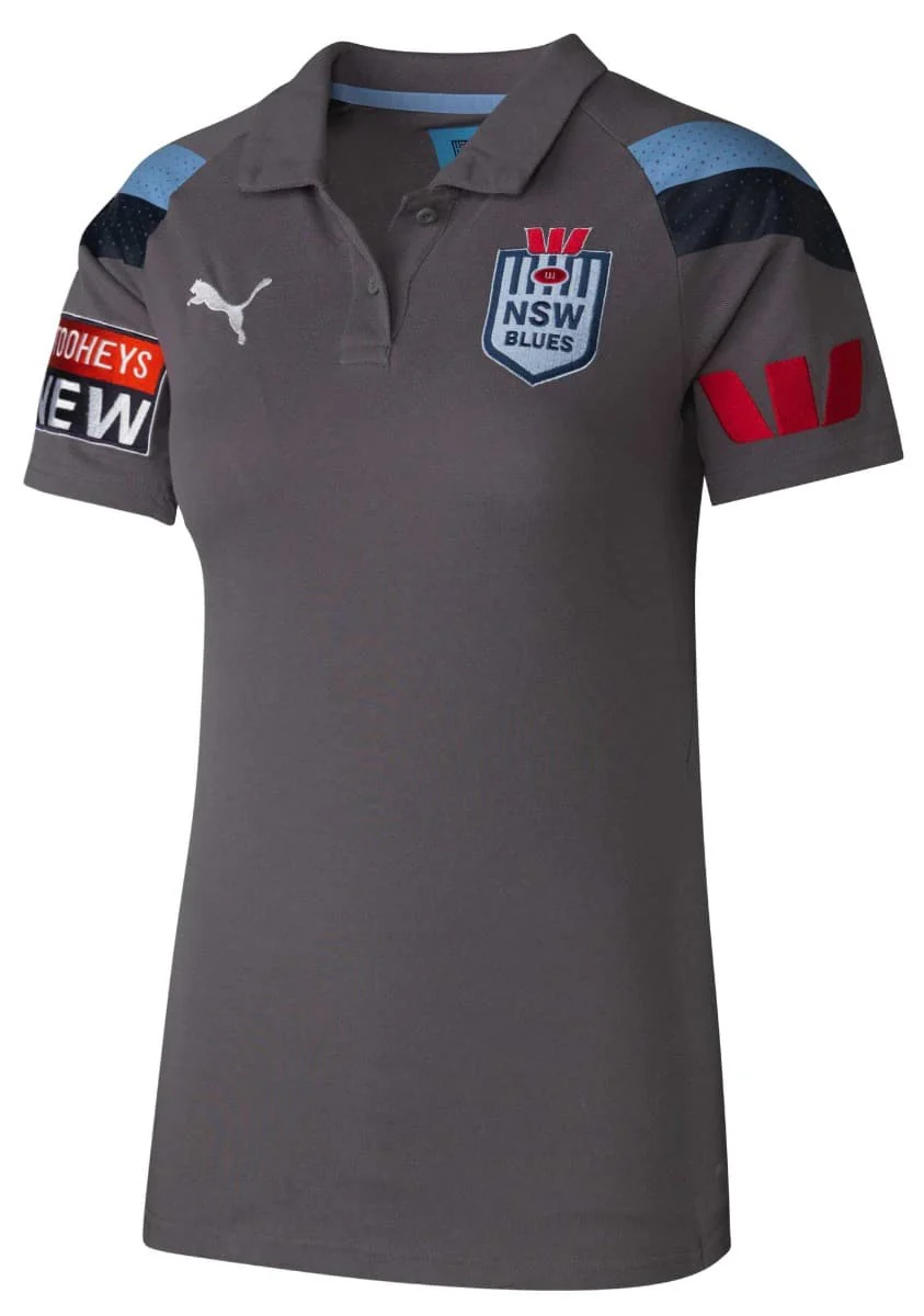 NSW Blues State Of Origin Ladies Grey Polo Shirt