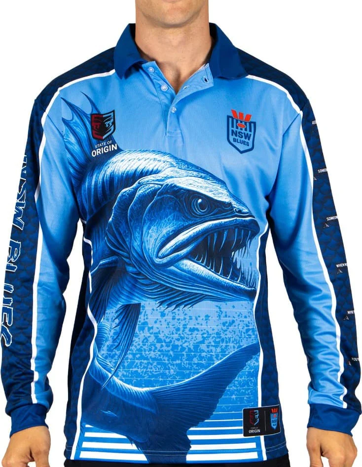 NSW Blues State of Origin Mens Barracuda Fishing Shirt