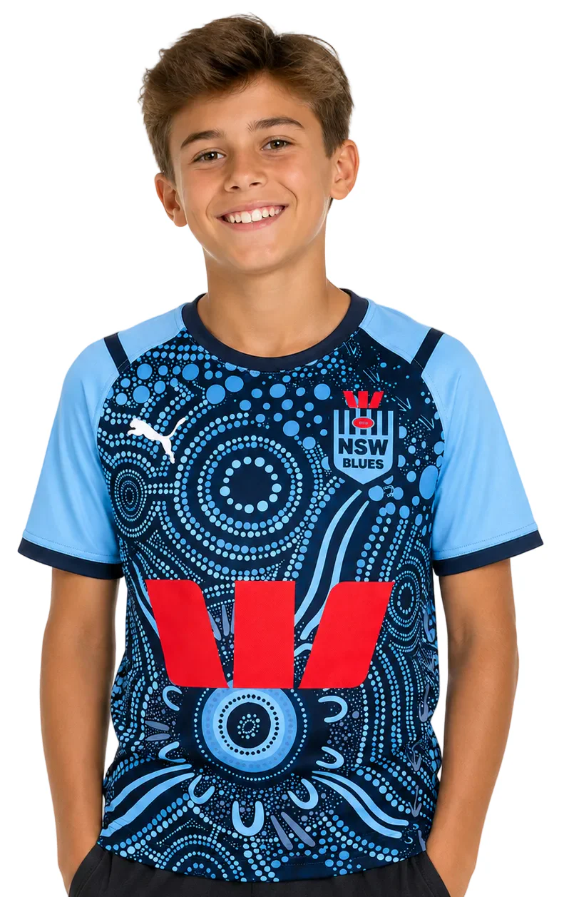 NSW Blues State of Origin Kids Indigenous Jersey - Image 2