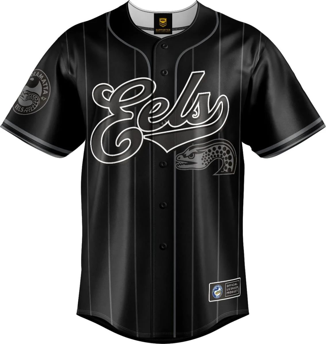 Parramatta Eels NRL Mens Blackout Baseball Shirt