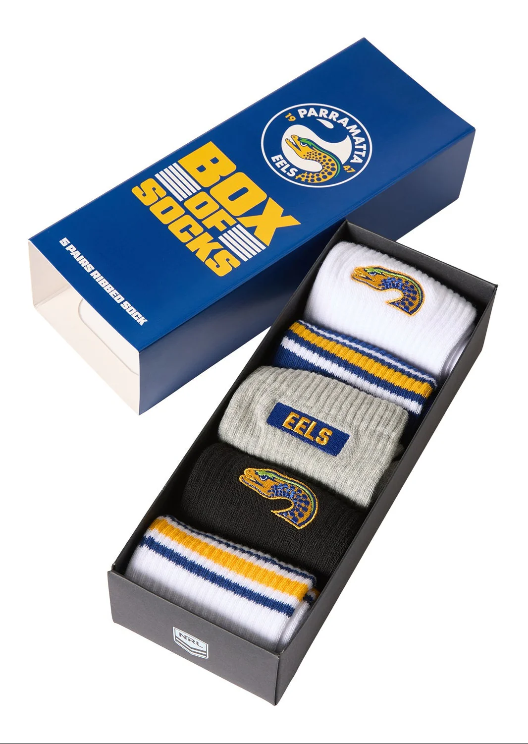 Parramatta Eels 2026 NRL Adults Everyday Box of Socks (5 Pairs)