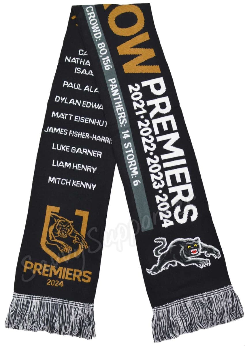 Penrith Panthers 2024 NRL Premiers '4 IN A ROW' Scarf - Image 3