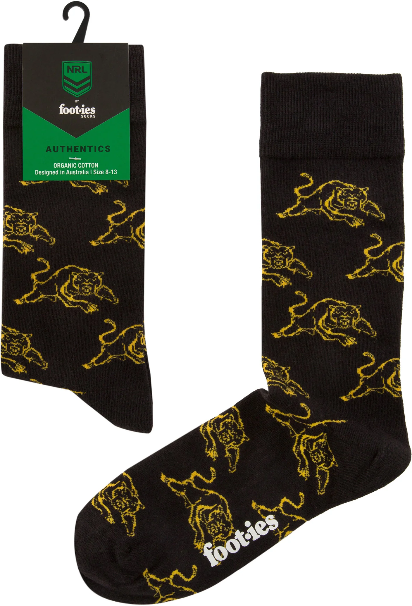 Penrith Panthers 2026 NRL Mens 8-13 Black Cotton Crew Sock - Image 2