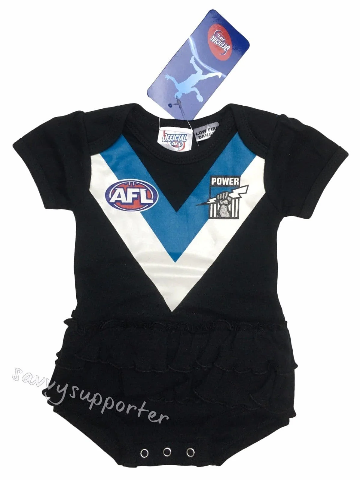 Port Adelaide Power Girls Tutu Baby Footysuit - Image 3