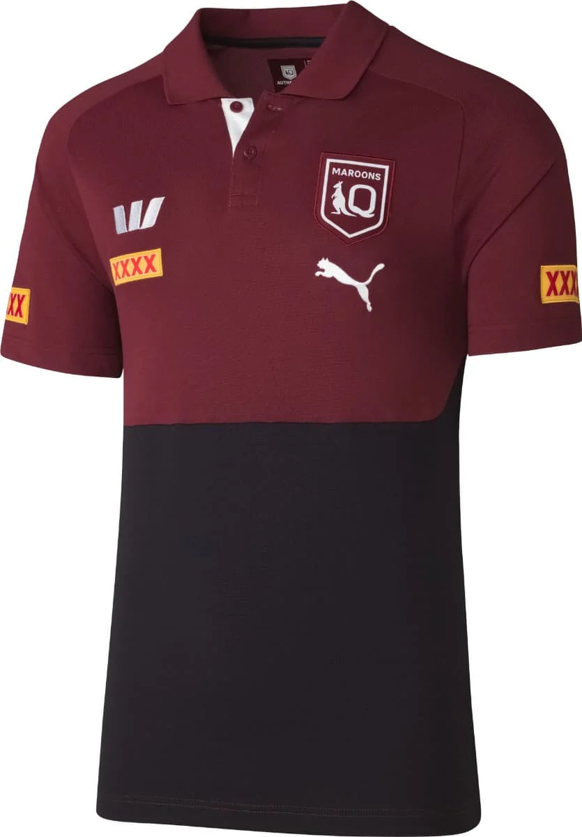 QLD Maroons State of Origin 2025 NRL Mens Black Team Polo Shirt