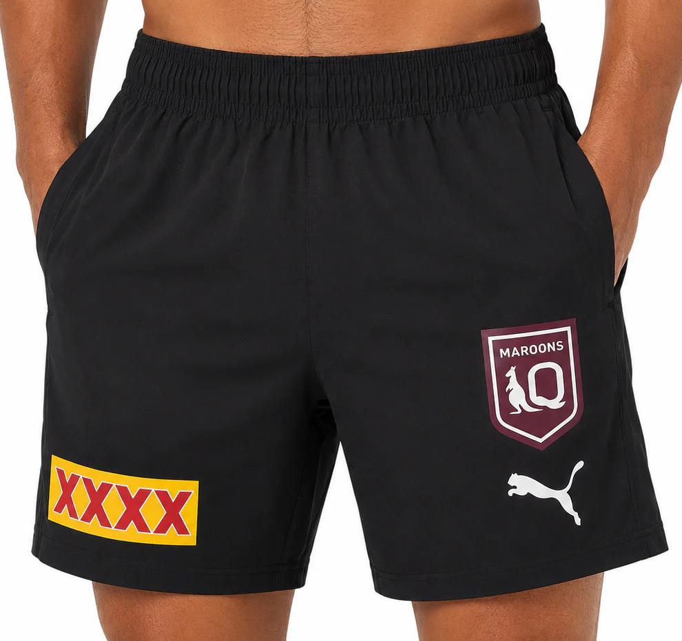 QLD Maroons 2026 State of Origin Mens Black Training Gym Shorts - Image 2