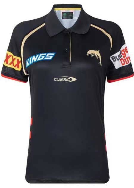 Redcliffe Dolphins NRL Ladies Black Players Polo Shirt
