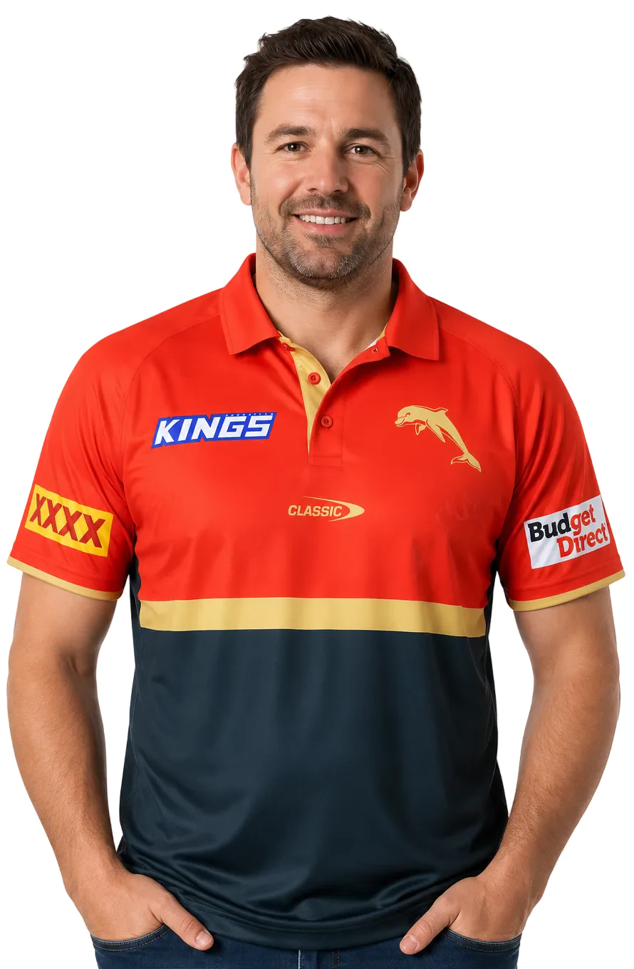 Redcliffe Dolphins NRL Mens Media Polo Shirt - Image 2