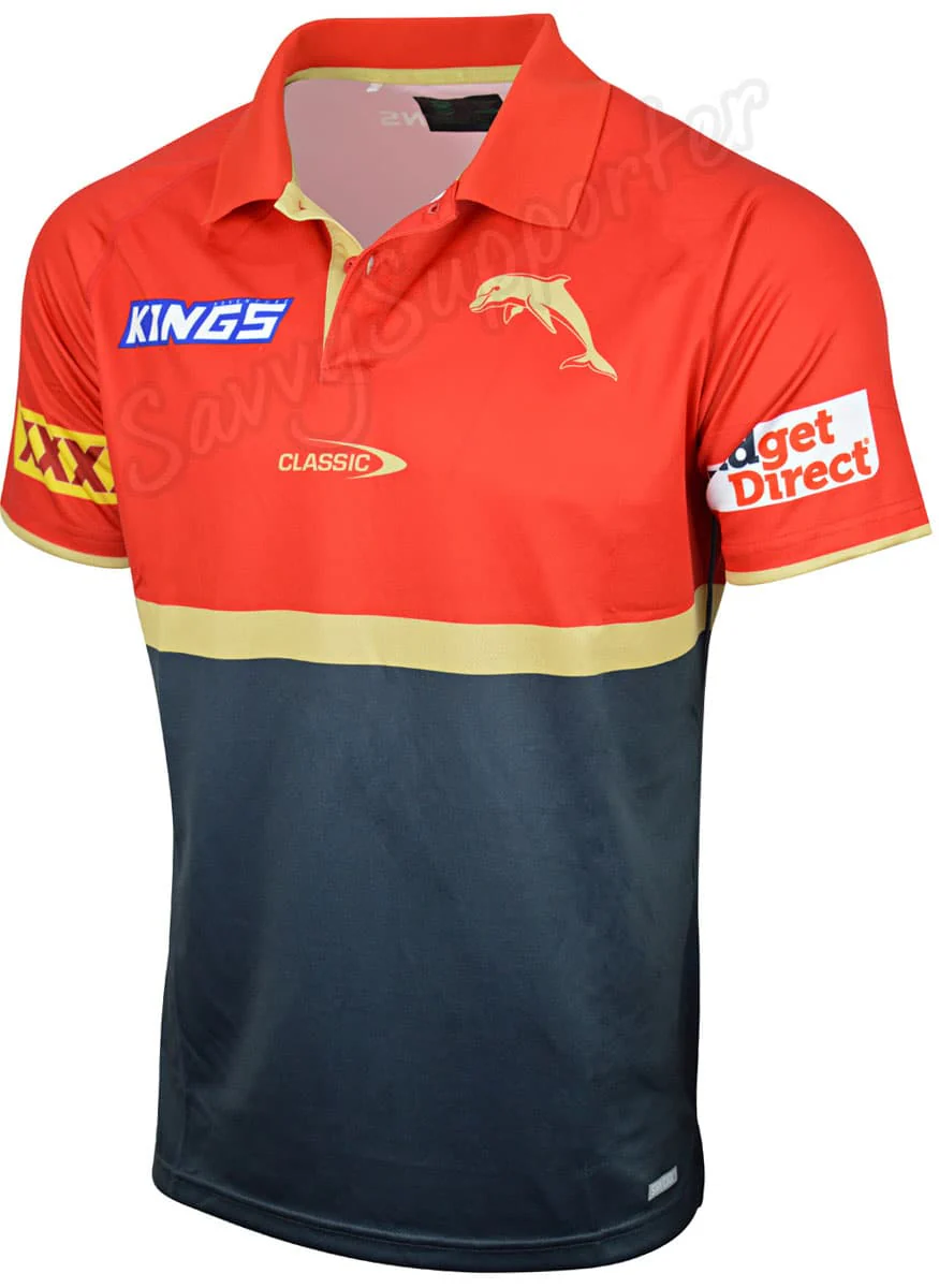 Redcliffe Dolphins NRL Mens Media Polo Shirt - Image 3