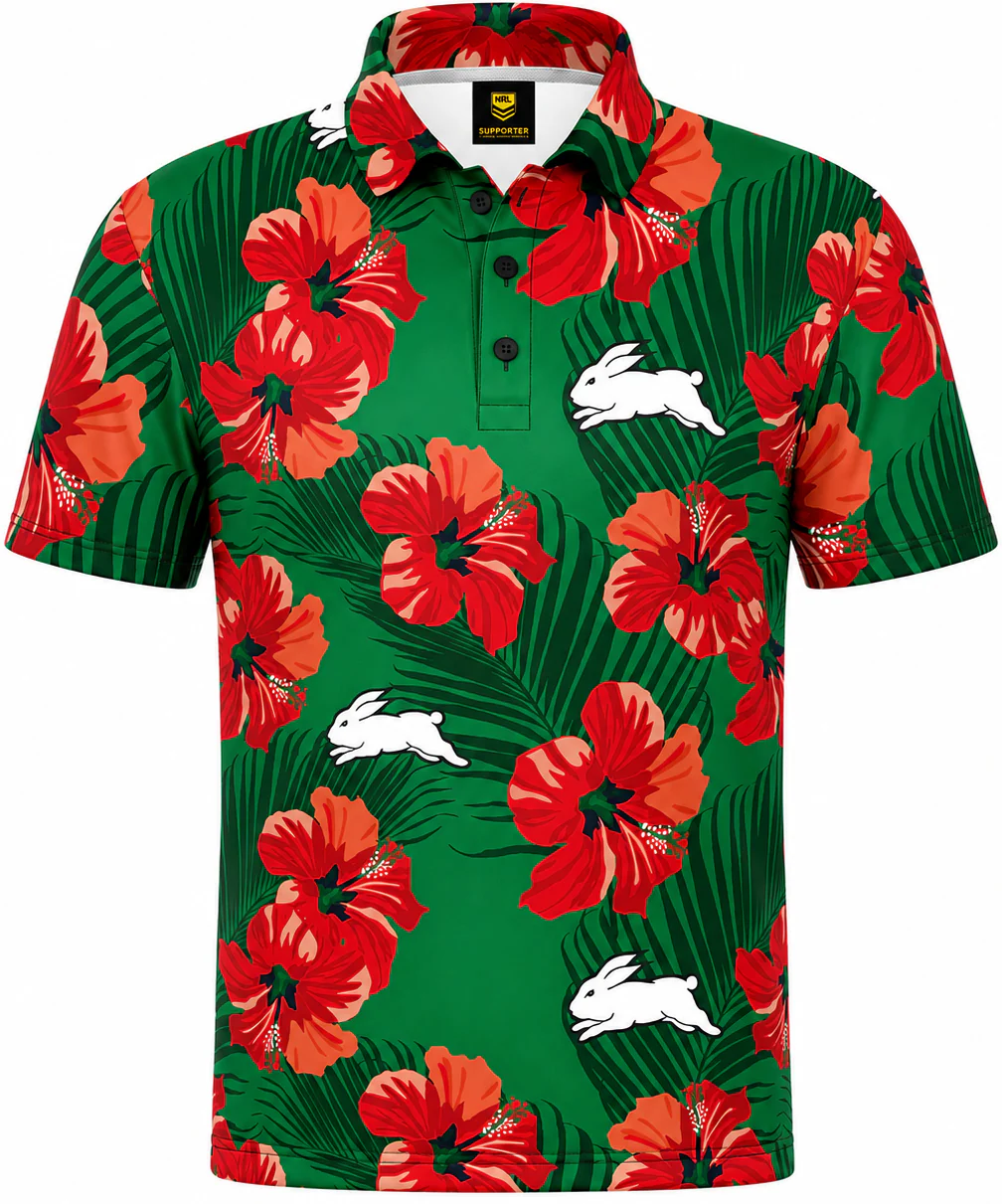South Sydney Rabbitohs NRL Mens Aloha Golf Polo Shirt - Image 2