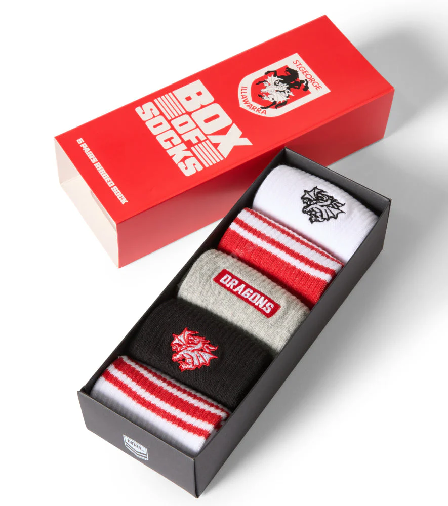 St George Dragons 2026 NRL Adults Everyday Box of Socks (5 Pairs)
