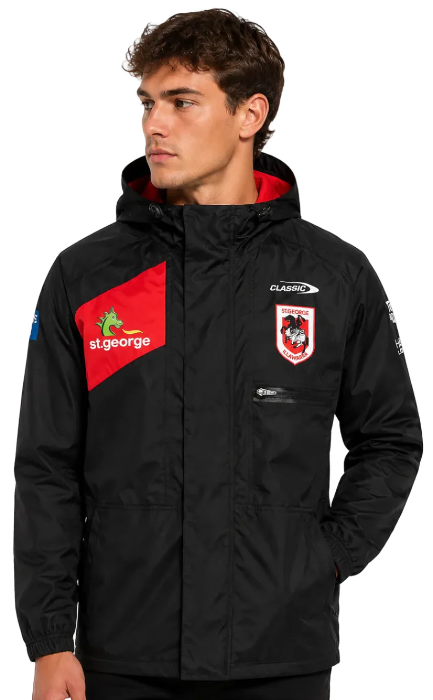 St George Dragons NRL Mens Wet Weather Jacket - FLEECE INNER LINING!!! - Image 2